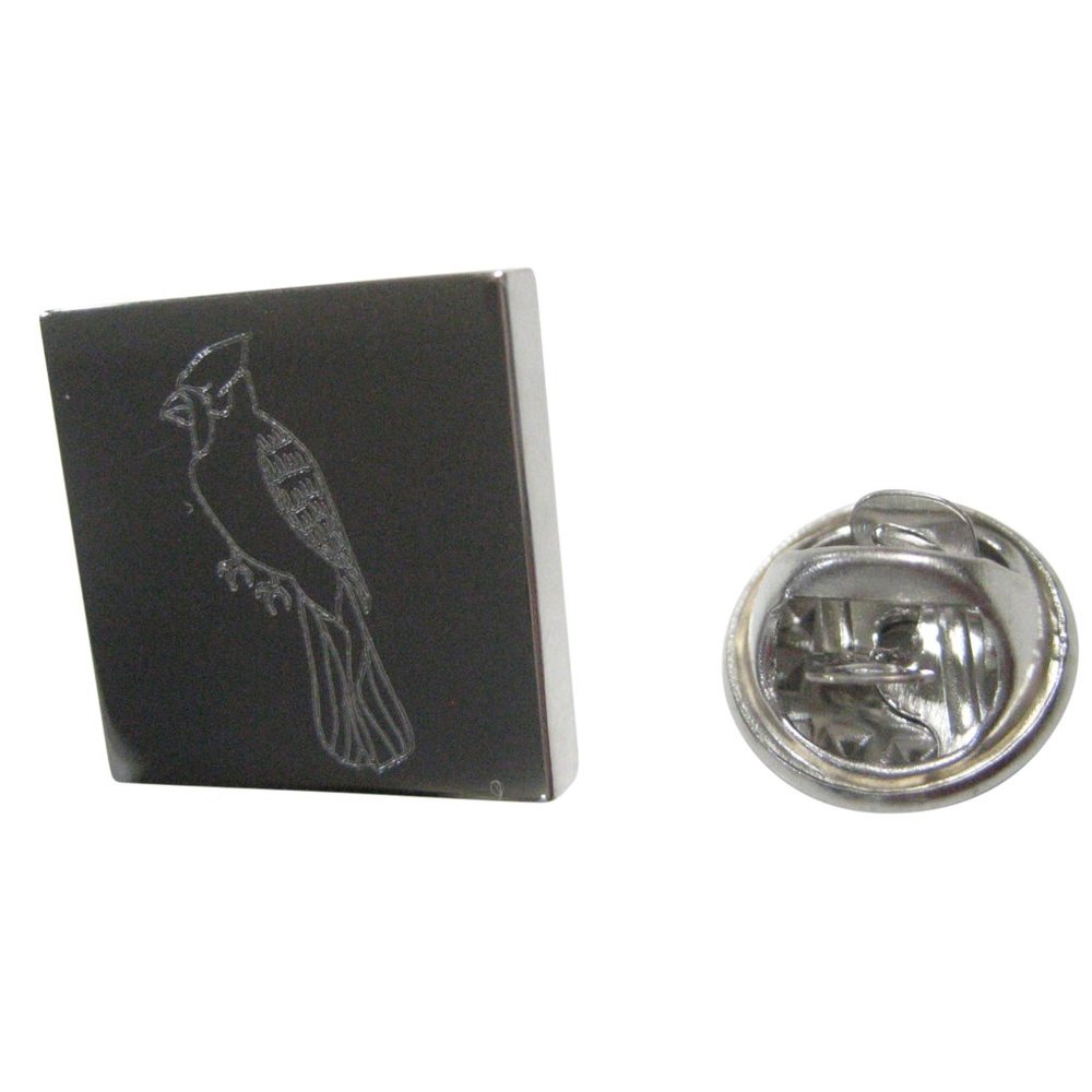 Silver Toned Square Etched Blue Jay Bird Lapel Pin